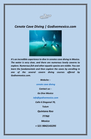 Cenote Cave Diving  Godivemexico