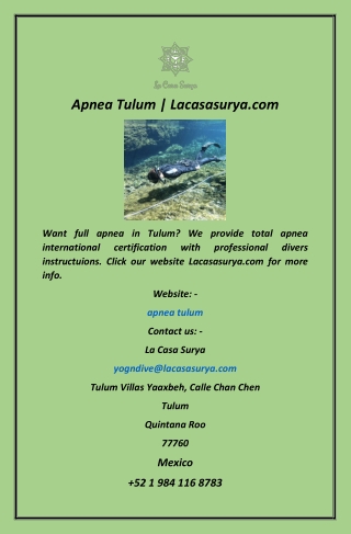 Apnea Tulum  Lacasasurya