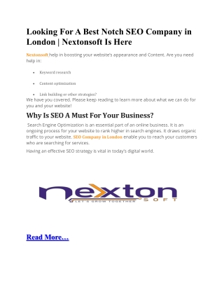 Looking For A Best Notch SEO Company in London | Nextonsoft Is Here