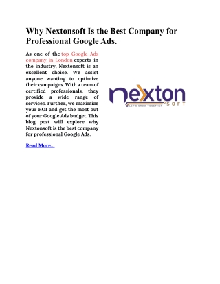 Why Nextonsoft Is the Best Company for Professional Google Ads