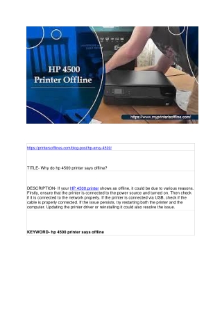 Why do hp 4500 printer says offline?