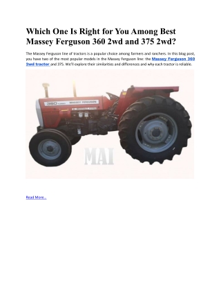 Which One Is Right for You Among Best Massey Ferguson 360 2wd and 375 2wd