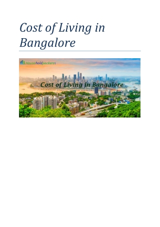 Cost of Living in Bangalore