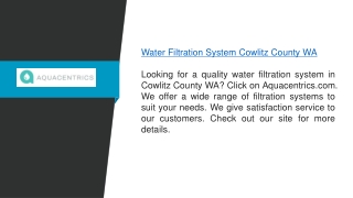 Water Filtration System Cowlitz County Wa  Aquacentrics.com