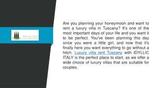 Luxury Villa Rent Tuscany for the Perfect Honeymoon  Idyllicitaly.co.uk