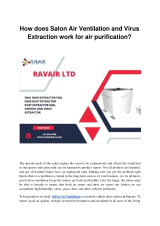 How does Salon Air Ventilation and Virus Extraction work for air purification.ppt