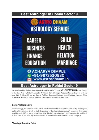 Best Astrologer in Rohini Sector 9  91-9873530830