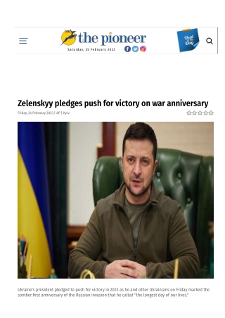 Zelenskyy pledges push for victory on war anniversary