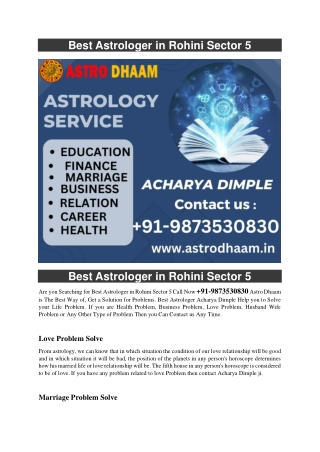 Best Astrologer in Rohini Sector 5  91-9873530830