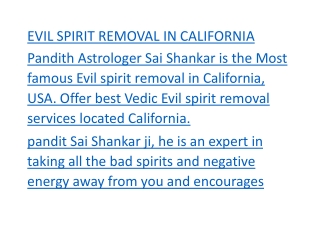 EVIL SPIRIT REMOVAL IN CALIFORNIA