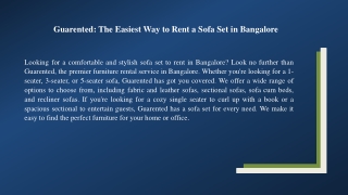 Guarented: The Easiest Way to Rent a Sofa Set in Bangalore
