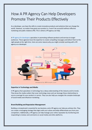 How A PR Agency Can Help Developers  Promote Their Products Effectively