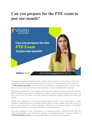 Can you prepare for the PTE exam in just one month?