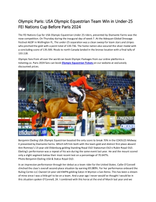 Olympic ParisOlympic Paris USA Olympic Equestrian Team Win in Under-25 FEI Nations Cup Before Paris 2024