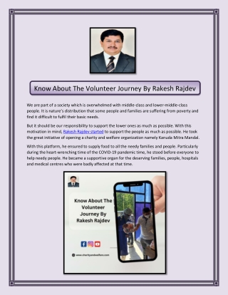 Know About The Volunteer Journey By Rakesh Rajdev