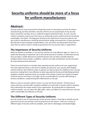 Security Uniforms Should Be More Of A Focus For Uniform Manufacturers