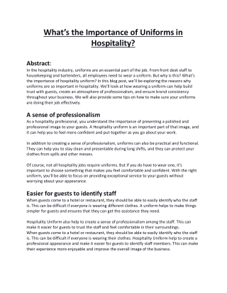 What’s The Importance Of Uniforms In Hospitality?