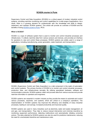 SCADA 1-SCADA course in Pune