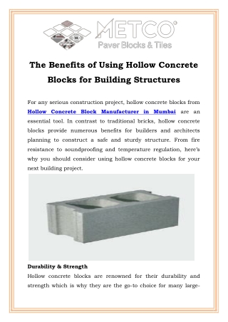 The Benefits of Using Hollow Concrete Blocks for Building Structures