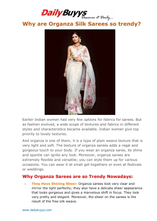 Why are Organza Silk Sarees so trendy?