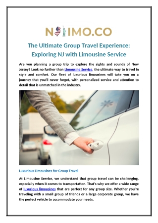 The Ultimate Group Travel Experience: Exploring NJ with Limousine Service