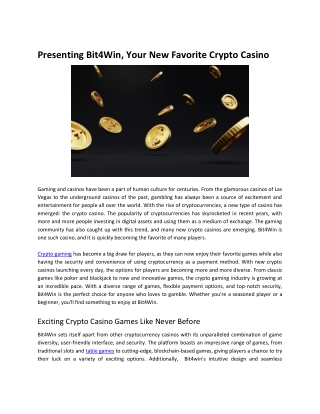 Presenting Bit4Win, Your New Favorite Crypto Casino