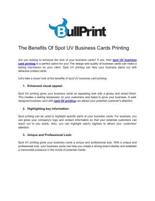 The Benefits Of Spot UV Business Cards Printing