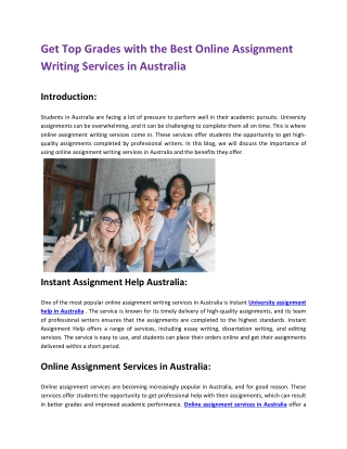 Get Top Grades with the Best Online Assignment Writing Services in Australia