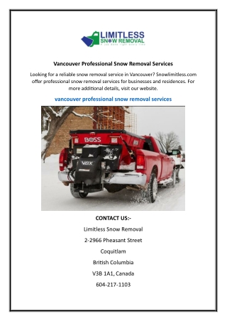 Vancouver Professional Snow Removal Services  Snowlimitless.com