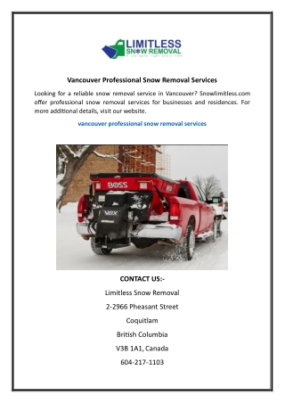 Vancouver Professional Snow Removal Services  Snowlimitless.com