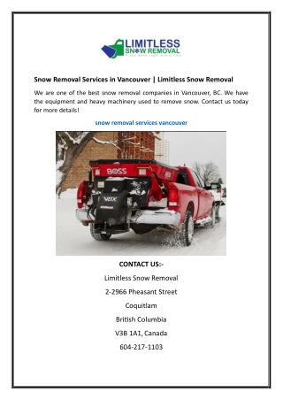 Snow Removal Services in Vancouver  Limitless Snow Removal