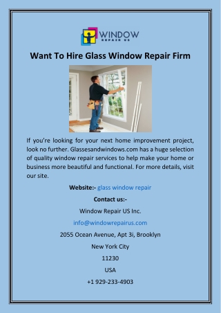 Want To Hire Glass Window Repair Firm