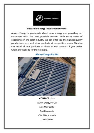 Best Solar Energy Installation services