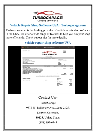 Vehicle Repair Shop Software Usa | Turbogarage.com