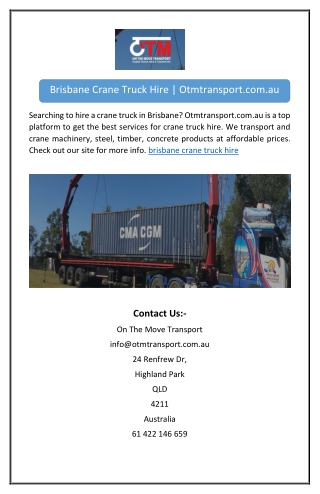 Brisbane Crane Truck Hire | Otmtransport.com.au