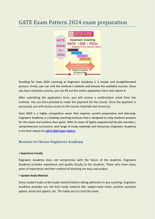 GATE Exam Pattern 2024 exam preparation