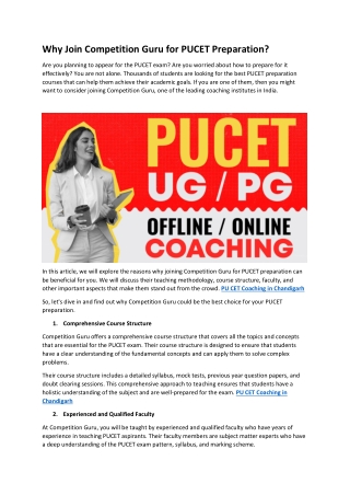 Why Join Competition Guru for PUCET Preparation