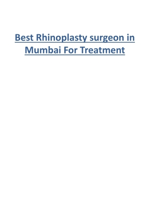 Best Rhinoplasty surgeon in Mumbai For Treatment