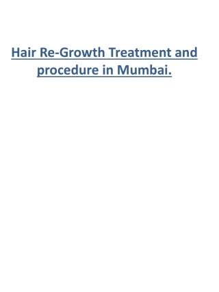 Hair Re-Growth Treatment and procedure in Mumbai.