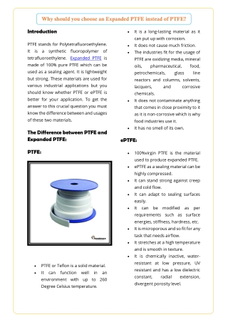 Why should you choose an Expanded PTFE instead of PTFE?