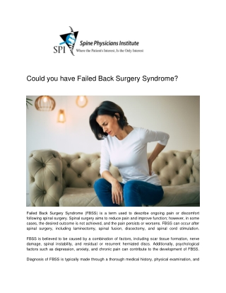 Could you have Failed Back Surgery Syndrome - Spine Physicians Institute