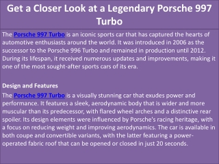Get a Closer Look at a Legendary Porsche 997 Turbo