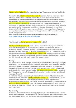Abertay university Dundee: The Dream University of Thousands of Students Worldwi