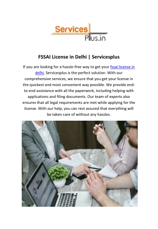 FSSAI License in Delhi | Servicesplus