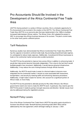 Pro-Accountants Should Be Involved in the Development of the Africa Continental Free Trade Area