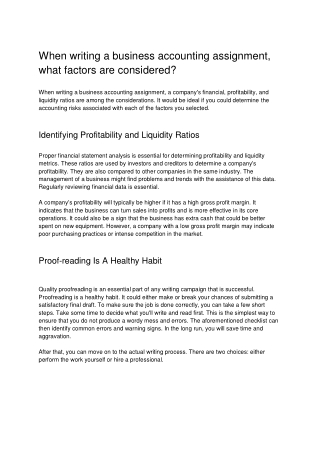 When writing a business accounting assignment, what factors are considered