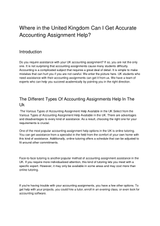Where in the United Kingdom Can I Get Accurate Accounting Assignment Help