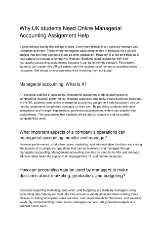 Why UK students Need Online Managerial Accounting Assignment Help