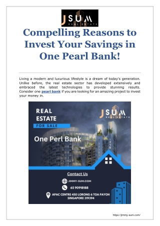 Compelling Reasons to Invest Your Savings in One Pearl Bank!