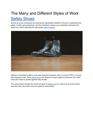 The Many and Different Styles of Work Safety Shoes